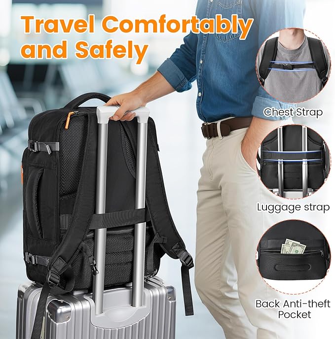 MATEIN Carry on Backpack for Airplanes, 40L Travel Backpack Airline Approved with Shoe Compartment Detachable, Water Resistant Large Carry on Bag with Wet Pocket for Flight Essentials, Fits 17" Laptop