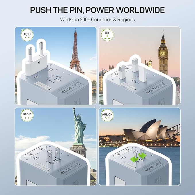 EPICKA Universal Travel Adapter GaN 45W, European Travel Plug Adapter with PD&QC Fast Charging(2 USB-A & 3 USB-C Ports) - Worldwide Travel Essentials, International Power Adapter for UK/US/AU