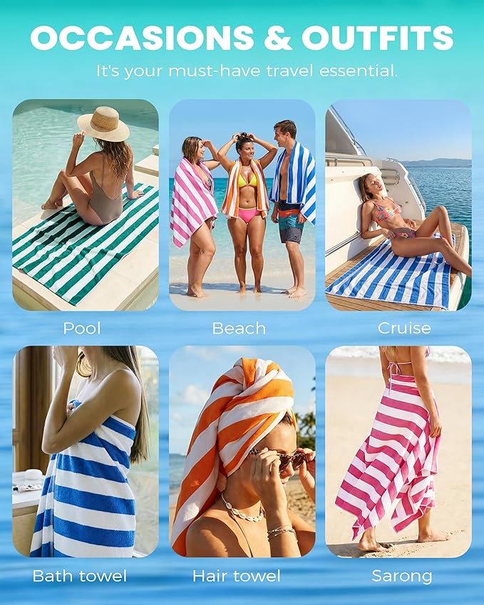 Antfuny 6 Packs Oversized 72x40 Inch Stripe Beach Towel Thin Set Extra Large XL Big Clearance Soft Super Pool Travel Bath Swim Camping Accessories Essentials Towels Bulk Men Women Adults Gift