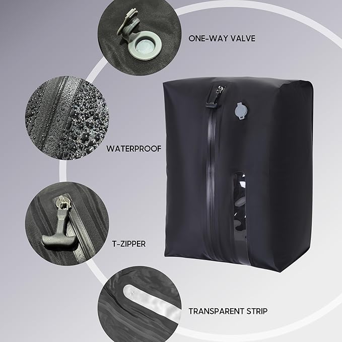 41L Vacuum Packing Cubes for Travel with Pump,Waterproof Travel compression bags for Suitcase, Luggage, Backpack with Manual Air Pump(Black,Large Volume 41L,2-PACK)