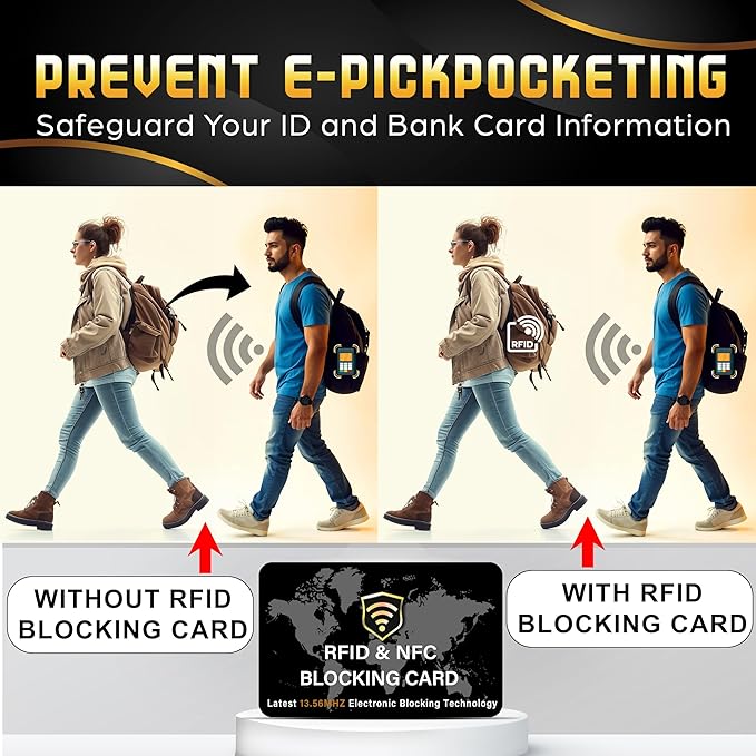 SaiTech IT 5 Pack RFID Blocking Card, Slim Protector for Entire Wallet, Purse, and Debit Credit Cards from NFC Contactless Theft for Men & Women - World Map Black