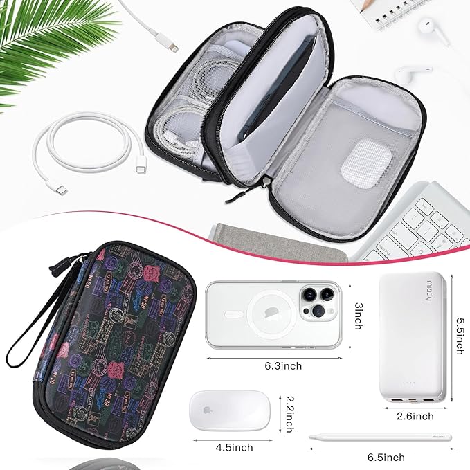 COSHAYSOO Unique Useful Travel Birthday Gifts for Women Travelers, Electronics Cord Cable Organizer Bag Case Tech Pouch Traveling Vacation Cruise Airplane Gadgets Essentials Organization, Vintage