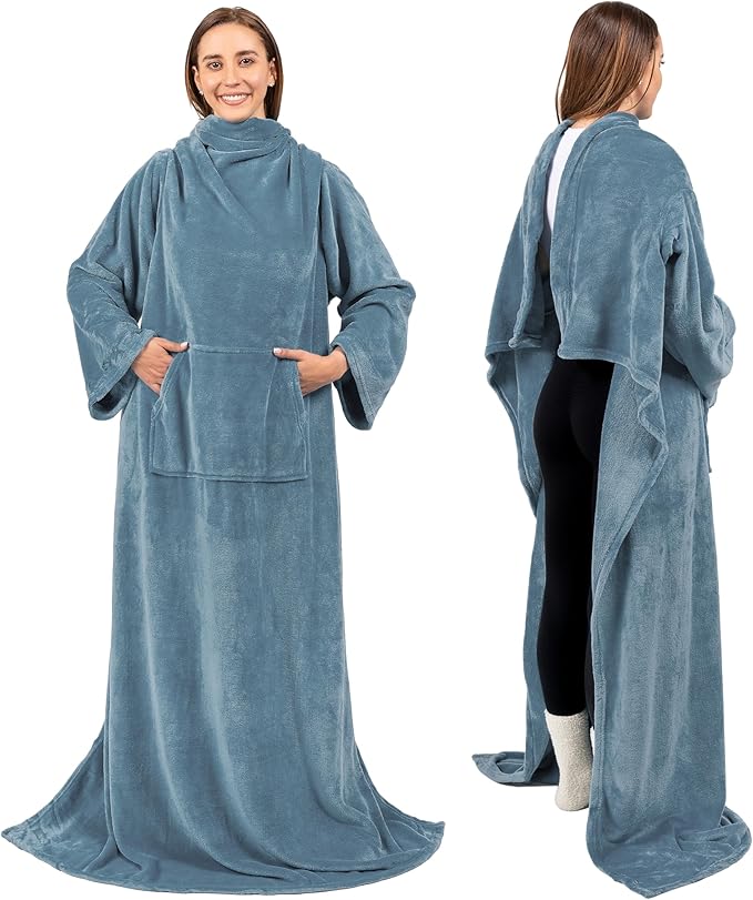 PAVILIA Blanket with Sleeves for Adult Women Men, Soft Warm Wearable Blanket Fleece Wrap Throw, Robe Blanket Gift