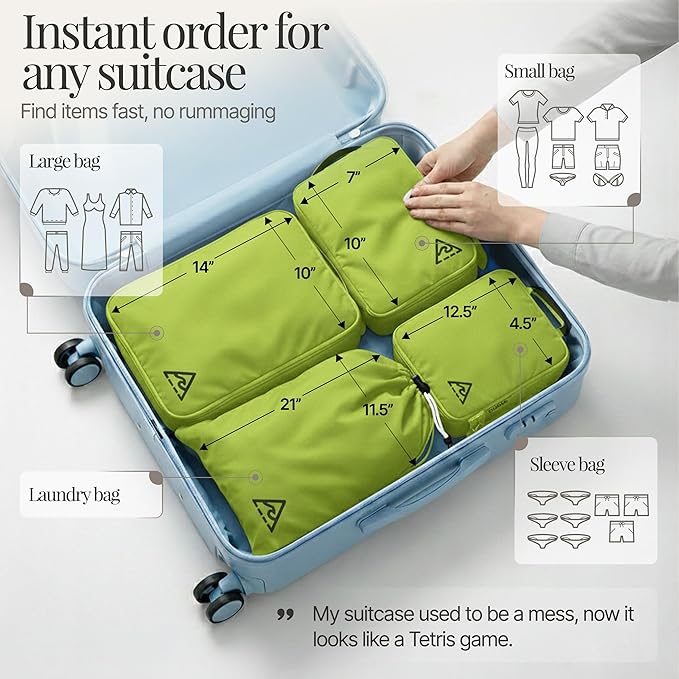 4-Piece Luxury Compression Packing Cubes & Bags for Travel – Maximize Space in Luggage with HybridMax Double-Capacity Design, 50 Luggage Tags, Patented Suitcase Organizer Bags, Lifetime Satisfaction