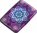 ELFISH Mini RFID Aluminum Wallet Credit Cards Holder Business Card Case Metal ID Case for Men Women (Purple flower)