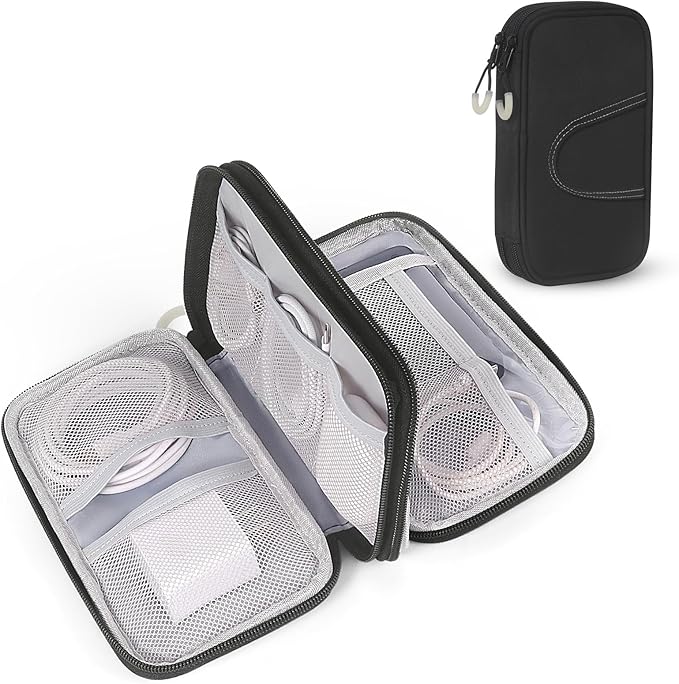 Electronic Organizer, Travel Cable Organizer Case - Compact 8-Pocket Pouch for Chargers, Cords & Tech Accessories (8.2x5.9x2 Inch)