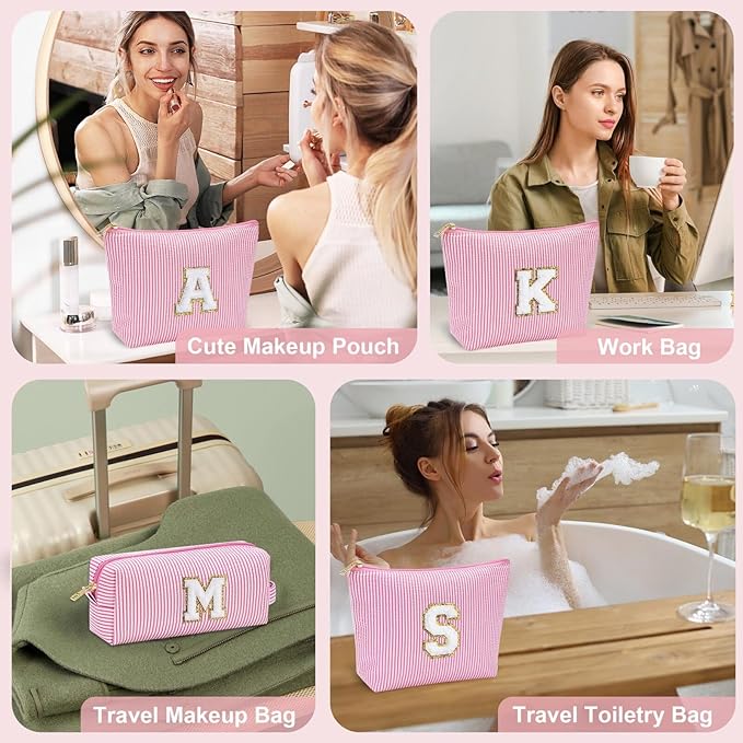 YOOLIFE Birthday Gifts for Women Kids Teen Girls Birthday Gifts for 6 7 8 9 10 11 12 13 Year Old Girls Initial Birthday Gift Makeup Bag for Girl Daughter Sister Teacher Friend Girlfriend Pink K