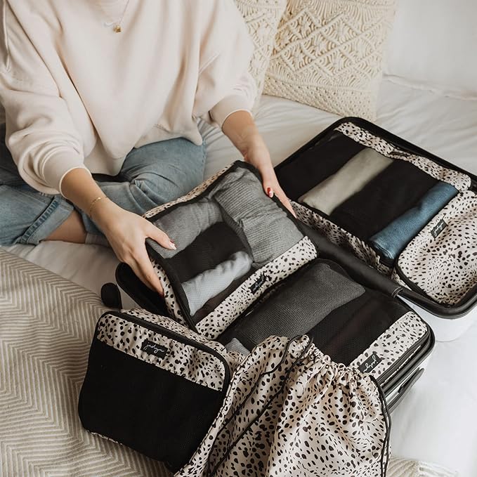 Jadyn Packing Cubes for Travel, 6-Piece Large Packing Cube Organizer Set for Suitcase, Duffel Bag, Luggage, Multiple Sizes Travel Essentials (Cheetah Spot)