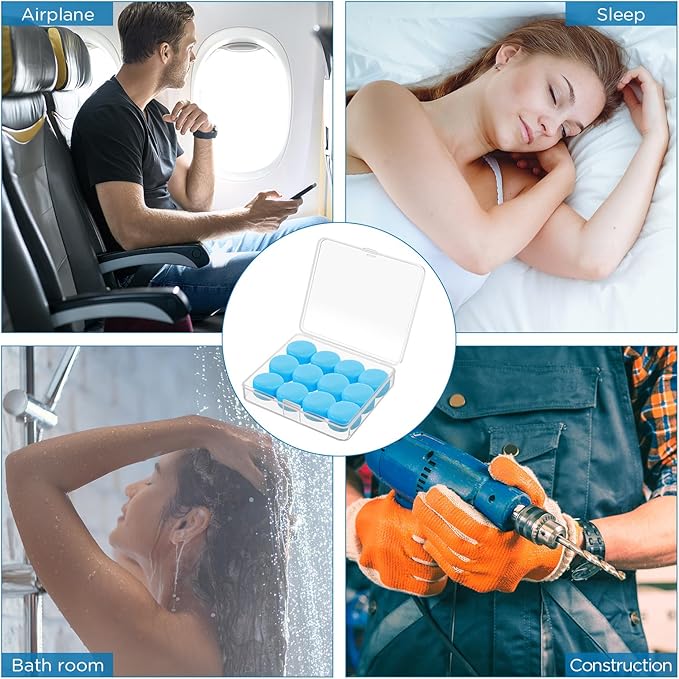 TrelaCo 12 Pack Soft Ear Plugs for Sleeping, Reusable Moldable Silicone Earplugs Noise Cancelling Reduction for Concerts, Swimming, Shooting, Snoring, Airplane, Musicians, Motorcycle(Blue)