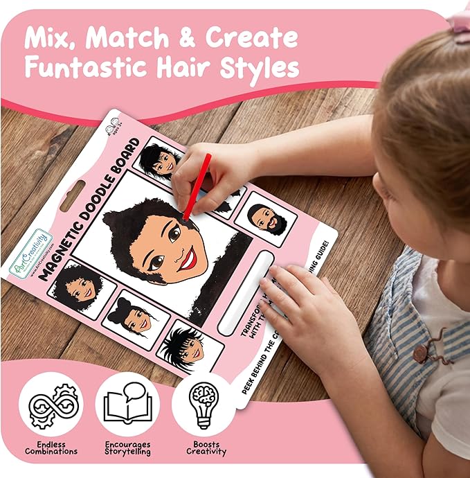 ArtCreativity Women Magnetic Drawing Face - 2 Pack - Vintage Retro Toys, Travel Toys for Kids, Magnet Drawing Doodle Board for Kids - Magnetic Toys Game, Travel Essentials Games for Ages 3+