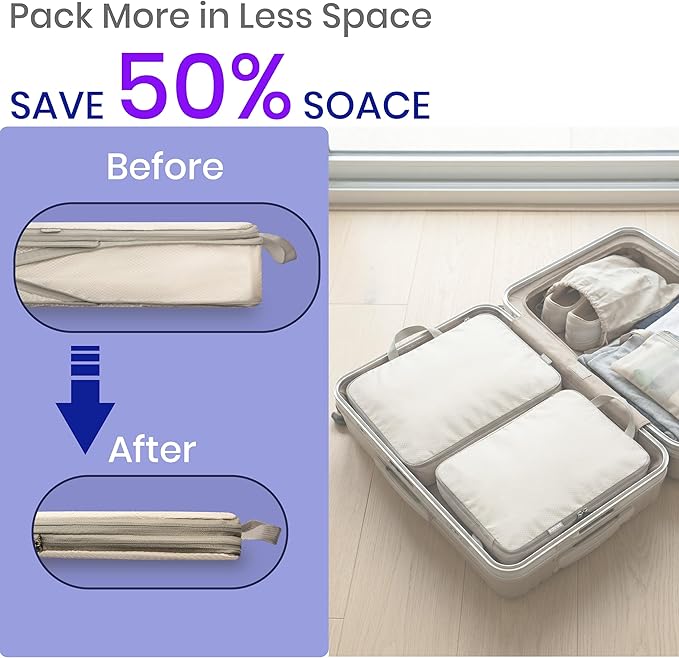 Compression Packing Cubes for Travel, Set of 4 Expandable Luggage Organizers with Shoe Bag, Lightweight Water-Resistant Suitcase Essentials for Carry-on & Checked Luggage, Blue