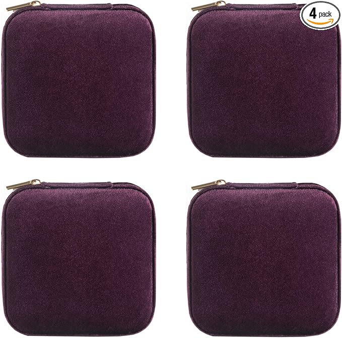 ZPROW Plush Velvet Travel Jewelry Case, Travel Jewelry Organizer, Jewelry Travel Case, Travel Jewelry Box, Small Jewelry Case, Jewelry Travel Box, Earring Organizer with Mirror - Purple 4packs