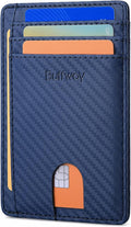 Buffway Slim Minimalist Front Pocket RFID Blocking Leather Wallets for Men and Women - Carbon Fiber Blue