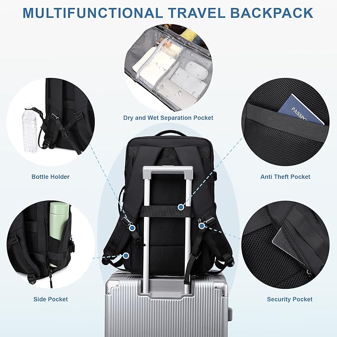 BAGOK Carry On Travel Backpack, Expandable Extra Large Airline Approved,Lightweight Daypack for Men and Women（Black）