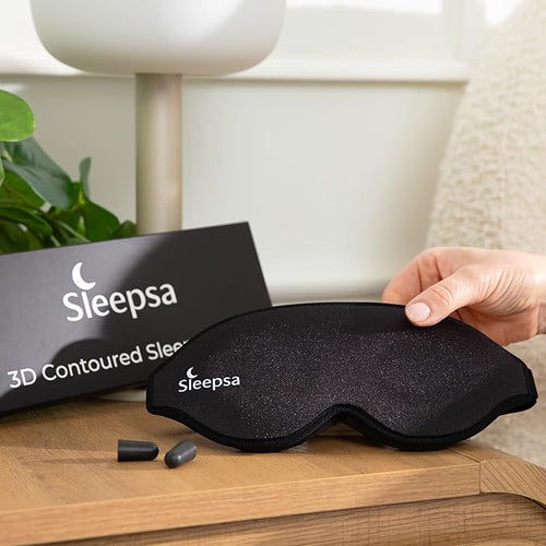 100% Blackout Luxury Sleep Mask for Men, Women, Side Sleepers Ultra-Soft 3D Contoured Eye Masks for Sleep, Travel, Meditation – Adjustable Comfort Fit with Free Ear Plugs – Black