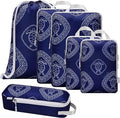 6-Set Compression Packing Cubes for Travel with Drawstring Backpack-Luggage Organizers for Suitcase-Water Resistant, Lightweight Vacation Essentials, Blue Turtle