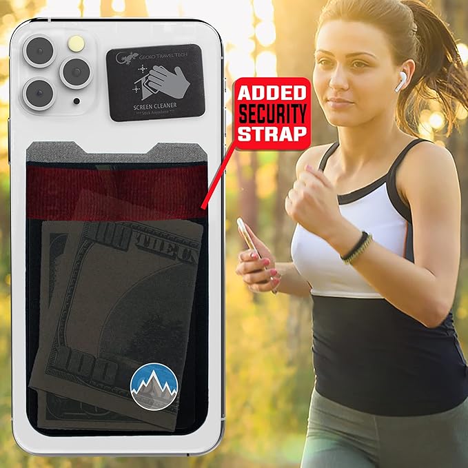 Phone Wallet - Adhesive Card Holder - Cell Phone Pouch - Stick on Lycra Pocket by Gecko - Carry Credit Cards and Cash