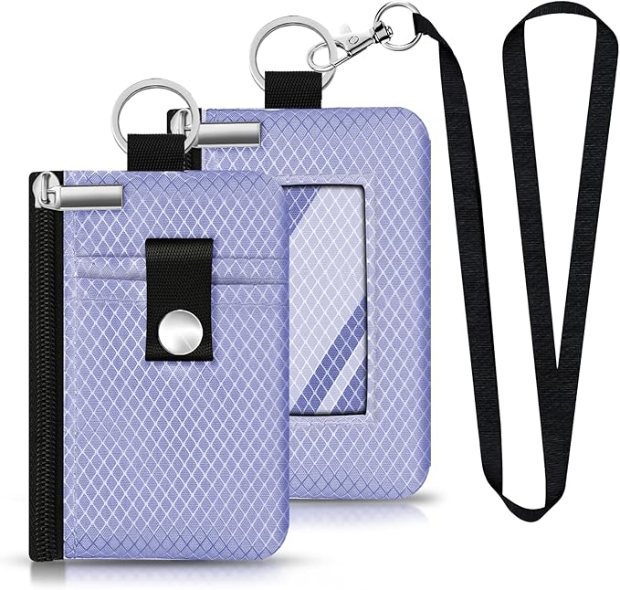 Minimalist RFID Blocking Small Wallet with ID Window,WaterResistant Zip Id Case Wallet with Lanyard Keychain for Cards,Cash,Travel,Women,Men (Lavender Purple)