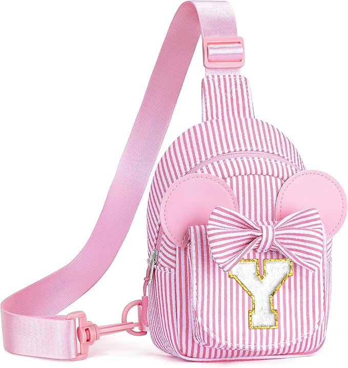 Birthday Gifts for Girls, 2 3 4 5 6 Year Old Girl Birthday Gift Purple Small Initial Crossbody Bag Purse for Kids Belt Bag Personalized Gifts for Daughter Sister (Pink Y)