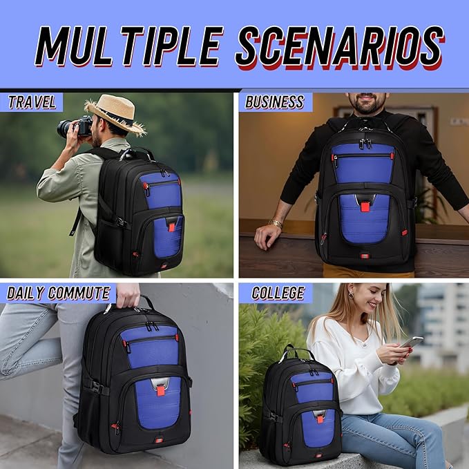 Z-MGKISS 18.4 Large Travel Backpack, USB Computer Bagpack Fits 18.4 Inch Laptop, Business Backpack for Men, TSA Flight Approved, Laptop Backpacks, Blue