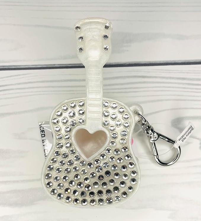 Bath and Body Works White Diamond Studded Sound-making Bling Guitar Pocketbac Hand Sanitzer Holder