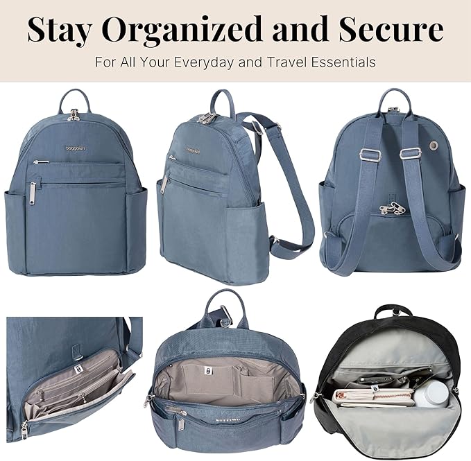 Baggallini Securtex® Anti-theft Vacation Travel Backpack 10x13 Slash-Resistant Nylon Daypack w/RFID