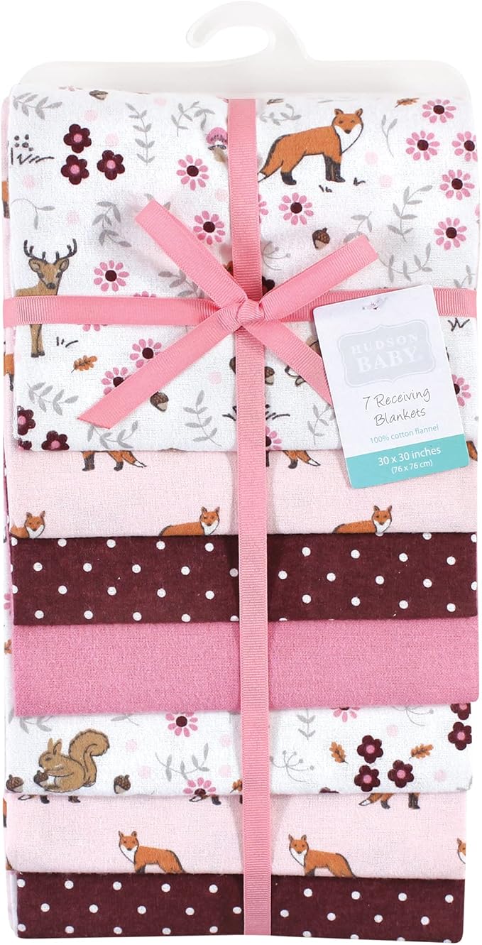 Hudson Baby Unisex Baby Cotton Flannel Receiving Blankets Bundle, Woodland Floral, One Size