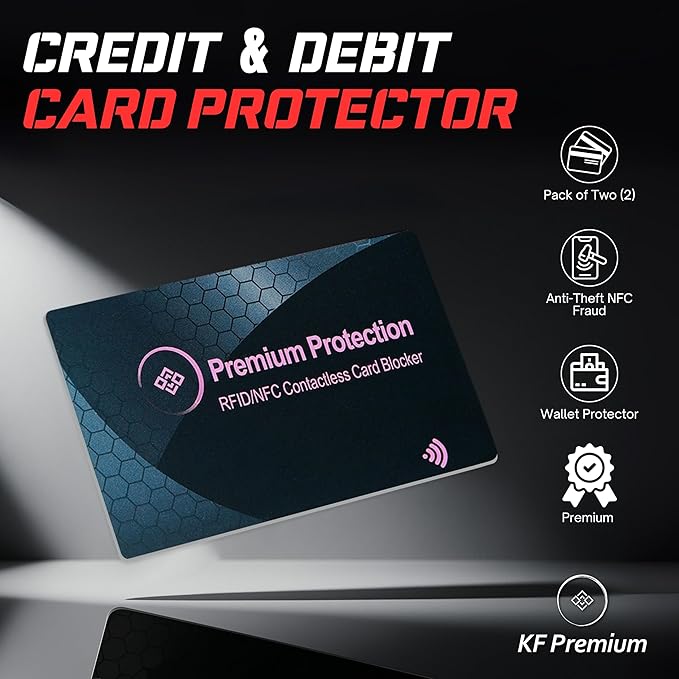 KF-Premium RFID Blocking Card (2 Pack) - Ultra Thin Debit & Credit Card Protector - Anti Theft & Fraud Contactless NFC Card Blocker - Passport Wallet Defender for Men & Women (Pink)