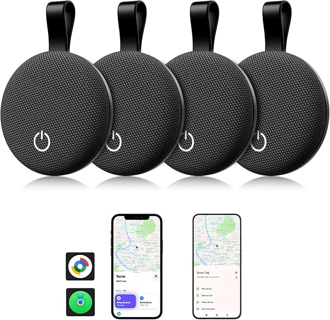 Air Tracker Smart Tags iOS & Android-4 Packs, Bluetooth Key Finder Locator with Sound, IP65 Waterproof Tracking Device, Replaceable Battery Item Finder for Luggage, Keys, Wallets, Backpack