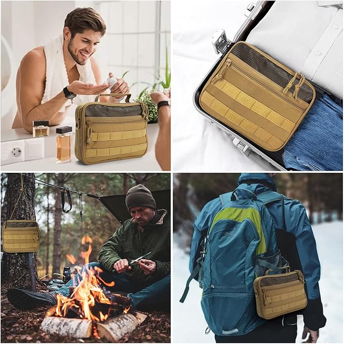 SUNRISING Tactical Travel Toiletry Bag for Men and Women, Hanging Travel Toiletry Organizer Dopp Kit, Toiletries Shaving Hygiene Bathroom Bag,Men's Toiletry Bag for Short Trips Camping - Khaki