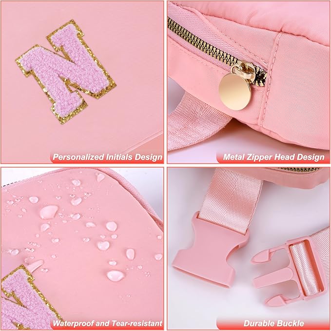 Uygafly Personalized Belt Bag for Women Girls - Fashion Mini Waist Packs with Adjustable Strap - Trendy Travel Fanny Pack Crossbody Bags with Initial Letter - Teen Gifts | Peach,N