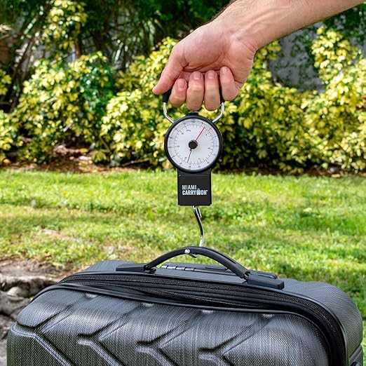 Mechanical Luggage Scale with Tape Measure, Up to 75 Pounds (Retro) - Lift Slowly