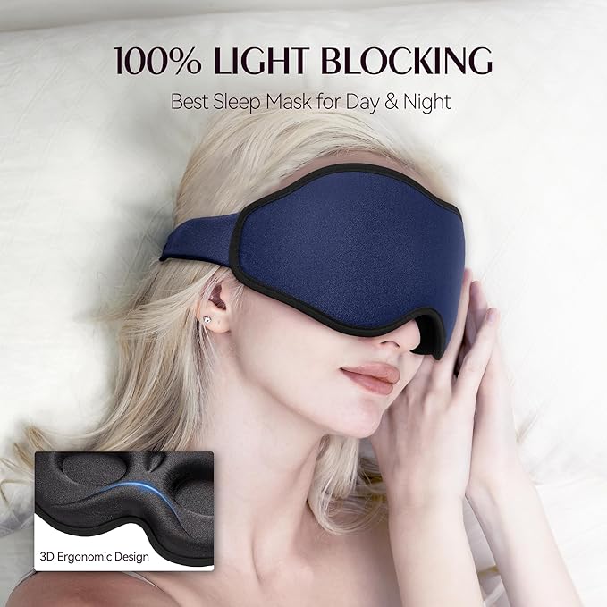 Sleep Mask for Lash Extensions - Blackout Eye Cover, 3D Contoured Sleeping Mask for Side Sleeper, Soft Memory Foam, Eye Masks for Travel, Airplane, Night(Cloud Black, Cloud Pink)