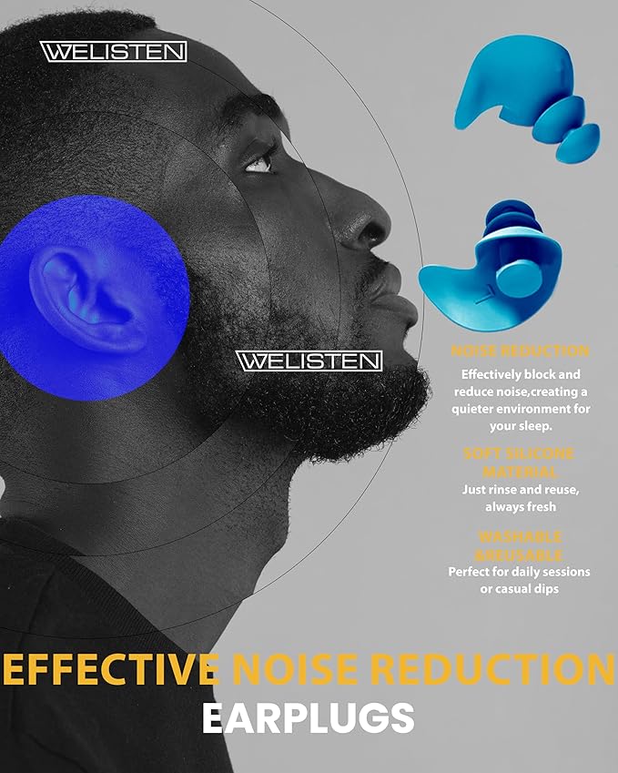 Ear Plugs for Sleeping Noise Cancelling, Reusable Soft Noise Reduction Earplugs for Sleep, Focus, Travel, Work, Concert, Sleeping Ear Plugs with Custom Case - Blue