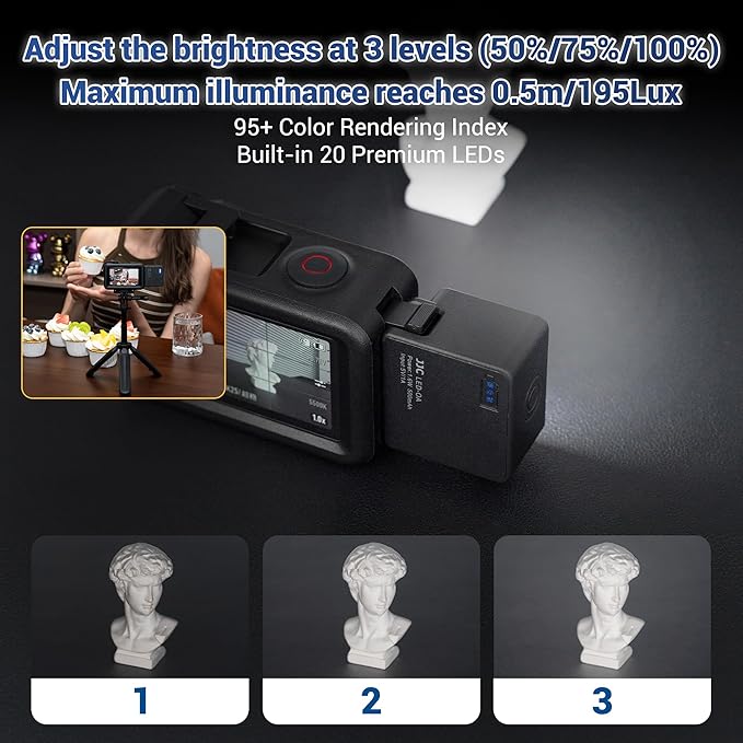 JJC Action 5 LED Light, Magnetic Auxiliary Fill Light for DJI Osmo Action 5 Pro 4 3 / Xtra Edge Pro Accessories, Rechargeable IPX5 Waterproof Mini Video Light, for Selfie Vlog Recording Lightweight