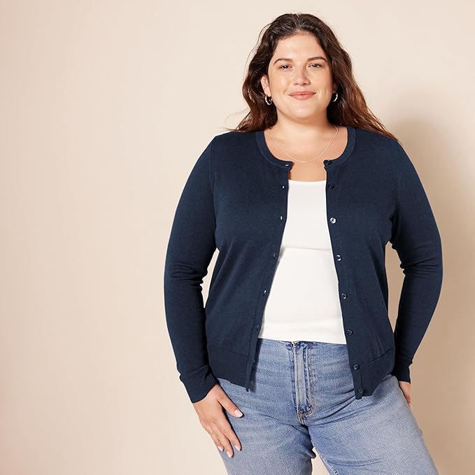 Amazon Essentials Women's Lightweight Crewneck Cardigan Sweater (Available in Plus Size)