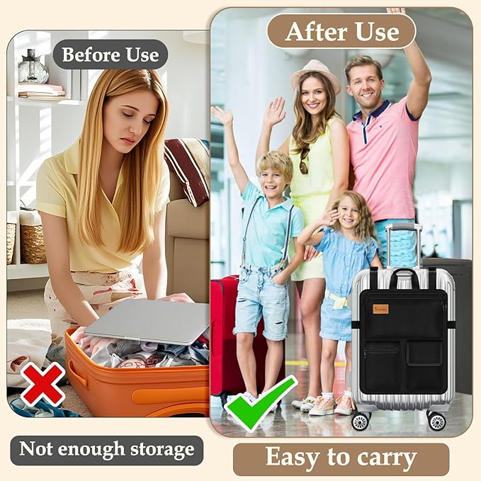 Yotako Over Luggage Organizer for Suitcase or Carry On Bag with 7 Storage Pockets-16” Laptop Sleeve with Handle and Adjustable Straps, Fits 20-30” Suitcase Travel Accessories Bag (Black)