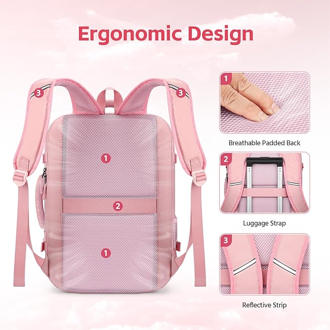 RealCool Travel Backpack for Women Men - Gift for Travelers, Students & Professionals, 17.3 Inch Laptop Carry On Backpack, TSA Flight Approved, College School Business Weekender Daypackg -Pink