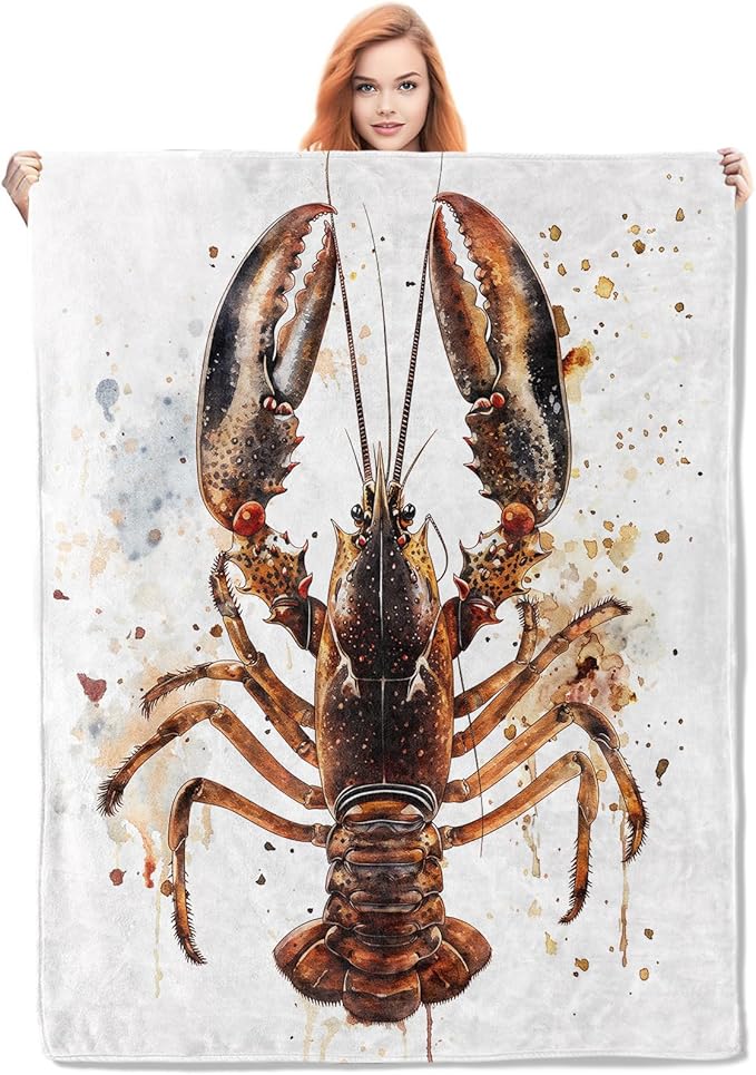Lobster Blanket,Ocean Themed Flannel Throw Blankets,Soft Warm Lightweight Cozy Plush Sea Animal Throws for Bedroom Sofa Home Travel Decor Gifts for Women Girls 50"x40"