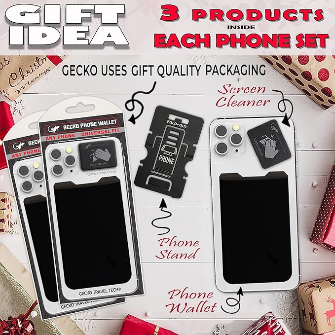 Phone Wallet - Adhesive Card Holder - Cell Phone Pouch - Stick on Lycra Pocket by Gecko - Carry Credit Cards and Cash