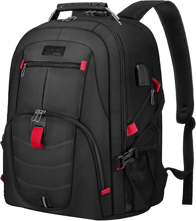 LOVEVOOK 17 Inch Laptop Backpack for Men Women, Waterproof Anti-Theft Travel Backpack with USB Charging Port & Lock Black