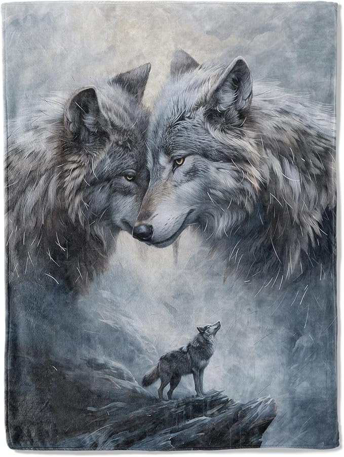 Wolf Flannel Blanket - Cool Majestic Wolves in Winter Landscape Throw - Lightweight Soft Cozy Gifts Blankets for Women Men & Wildlife Lovers,Modern Home Room Bedroom Rustic Decor 40x50in