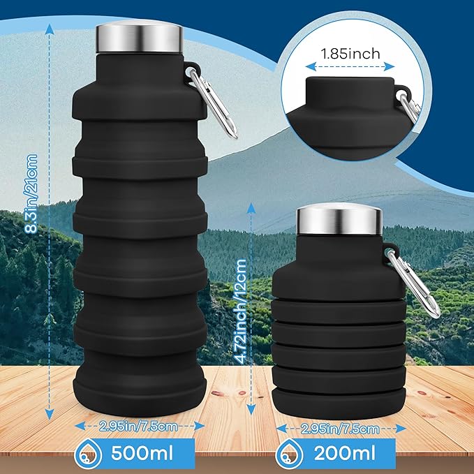 Collapsible Water Bottles 17oz, Portable Leak-Proof Travel Water Bottle, Reusable BPA Free Silicone Foldable Water Bottle with Carabiner for Gym, Traveling, Camping, Hiking, Sports-Pink