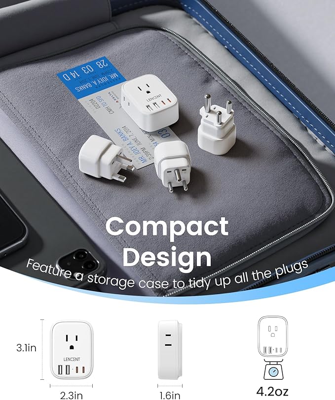 LENCENT Type C and Type D G M Universal Travel Adapter Kit with 4 Outlets 4 USB Ports(2 USB C), International Power Adapter Plug for Botswana Sri Lanka Europe UK Italy Ireland South Africa India