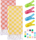 Antfuny 2 Packs Turkish Checkered Towel Bath Spa Pool Beach Blanket Towels Bulk Travel Fast Drying Sand Free Soft Cotton Absorbent XL Giant XXL Huge Multipack Striped Linen Set Long Wide Aesthetic