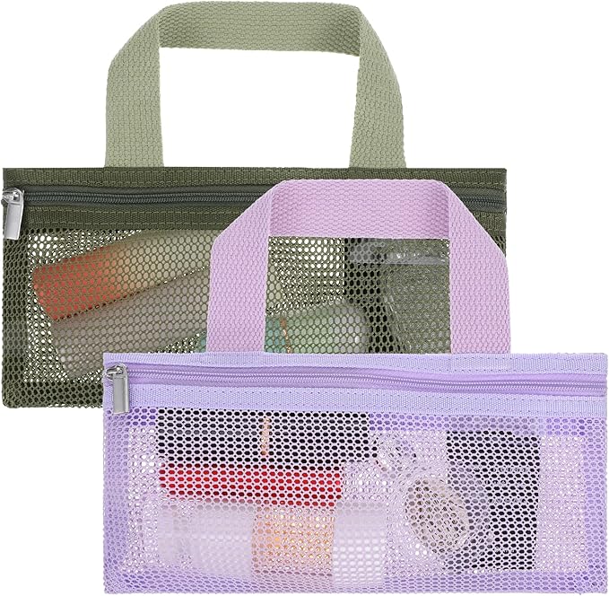 InnoHHustle 2 PCS Toothbrush Pouch, Mini Travel Toiletry Bags Portable Mesh Zipper Makeup Bag Travel Toothbrush Bag Square Mesh Storage Bags with Zipper for Men and Women (Green, Purple)