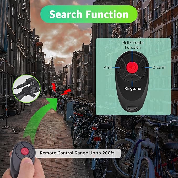 USUPERINK 8Pcs Anti Theft Bike Alarm with Remote,Bike Alarm,Motorcycle Alarm,Motorbike Alarm,Ebike Accessories for Adult Bikes IP65 Waterproof 113dB Super Loud Fit for All Handlebar Sizes Remote Strap