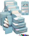 OlarHike ALL INCLUDED 10 Set Durable Packing Cubes for Travel,Gifts for Women Mom Men,Luggage & Suitcase Organizers with Toiletry Bag,Vacation Essentials for Cruise & Plane,Beach Accessories,Blue Gray