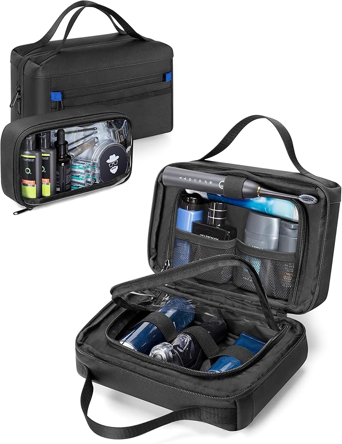 Marscamd Toiletry Bag with Travel Cube, Mens Water-Resistant Hygiene Bag, Versatile Organizer for Shaving Accessories, Bathroom and Shower Essentials, Black