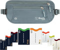 Boxiki Travel, Gray Money Belt + RFID Sleeves Set of 8 Pcs | RFID Blocking Secure Waist Bag, Credit Card Holders & Passport Holders for Men and Women | Keep Your Travel Essentials in Reach